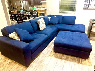 Blue Sectional with ottoman (with storage)