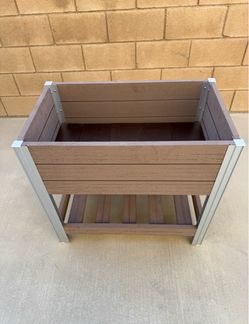 Vigoro Brown Vinyl Elevated Garden Bed with Storage Shelf