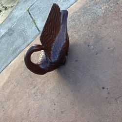 Vintage Hand Carved Wooden Goose Swan Figurine Dark