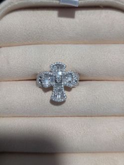 Solid Silver Moissanite Cross Ring