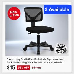 Small Office Desk Chair, wheels, Armless Comfortable Seat