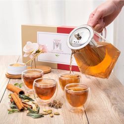 Glass Teapot Set with Four Double-Wall Cups