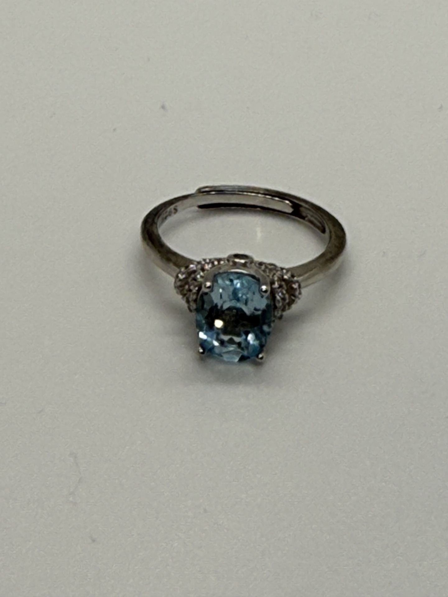 Natural Sky Blue Topaz Stone From Brazil On Sterling Silver Adjustable Size Ring