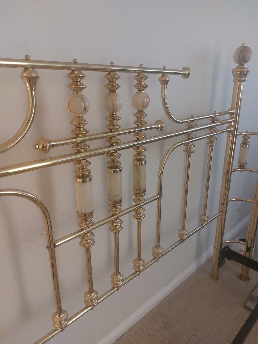 Vintage Ivory And Brass Headboard