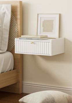 White Floating Nightstand or Shelf with Drawer