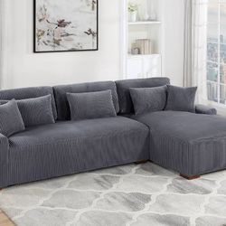 Brand New Dark Grey Right Facing Glam Corduroy Sectional Extra Plush Also Available In Dark Beige 