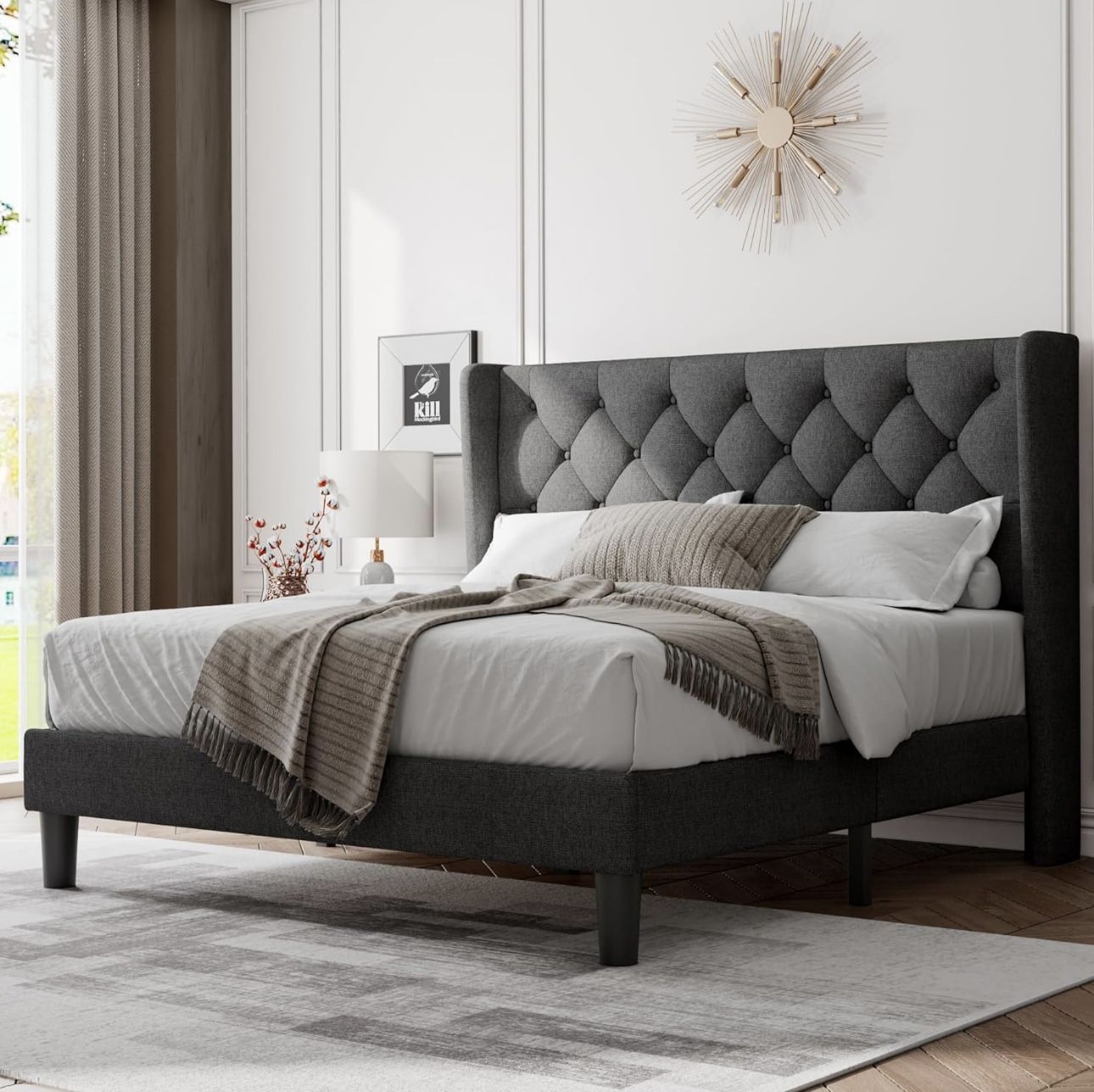 Full Size Upholstered Wing Back Bed