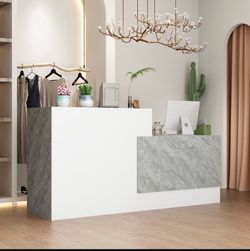 86.6" Modern Minimalist White Rectangular Reception Desk With Open Shelves