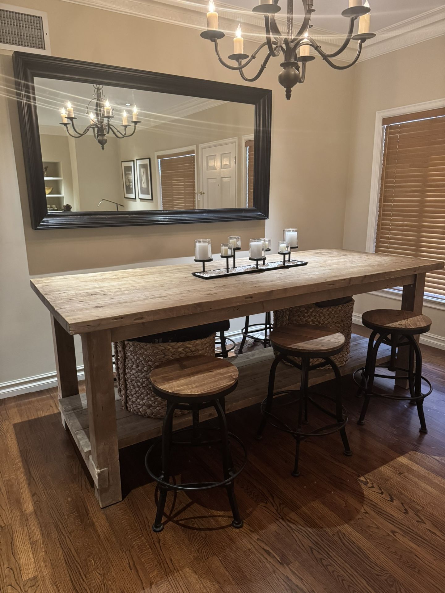 RH Wooden Kitchen Table And 6 Stools