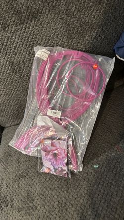 Pink wig stand with headband