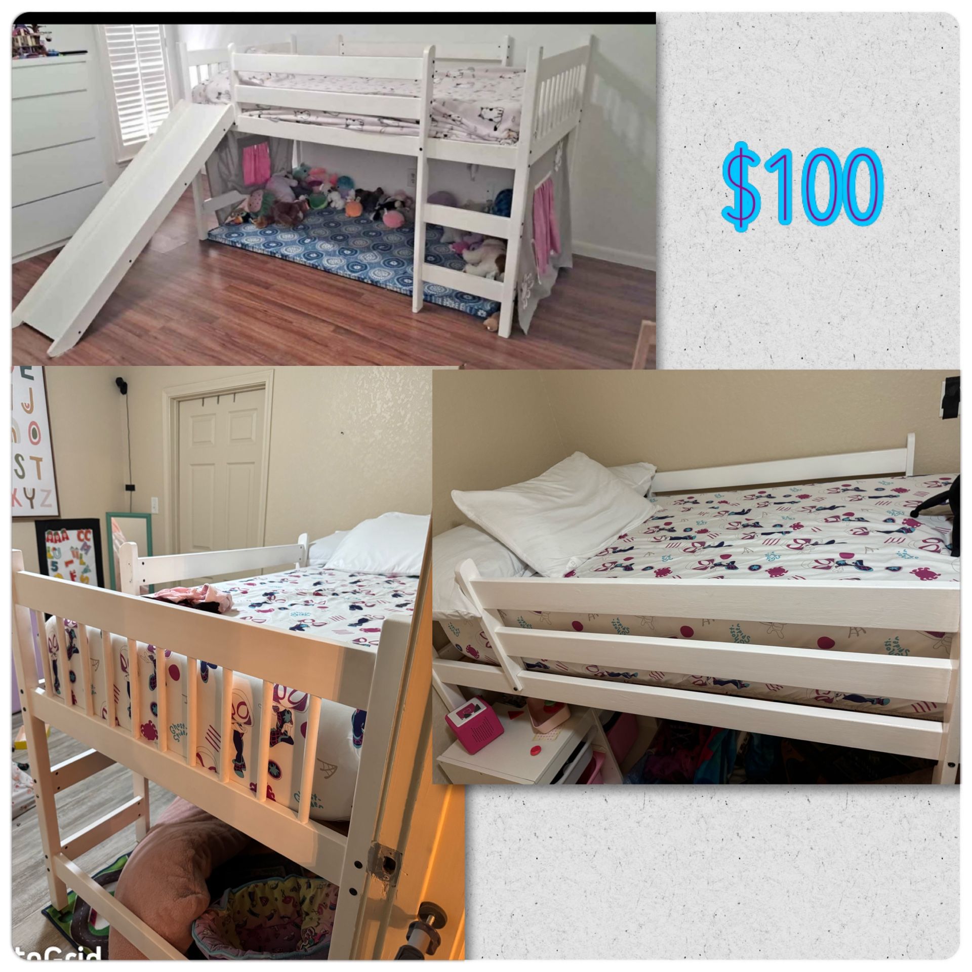 white wood kids loft bed