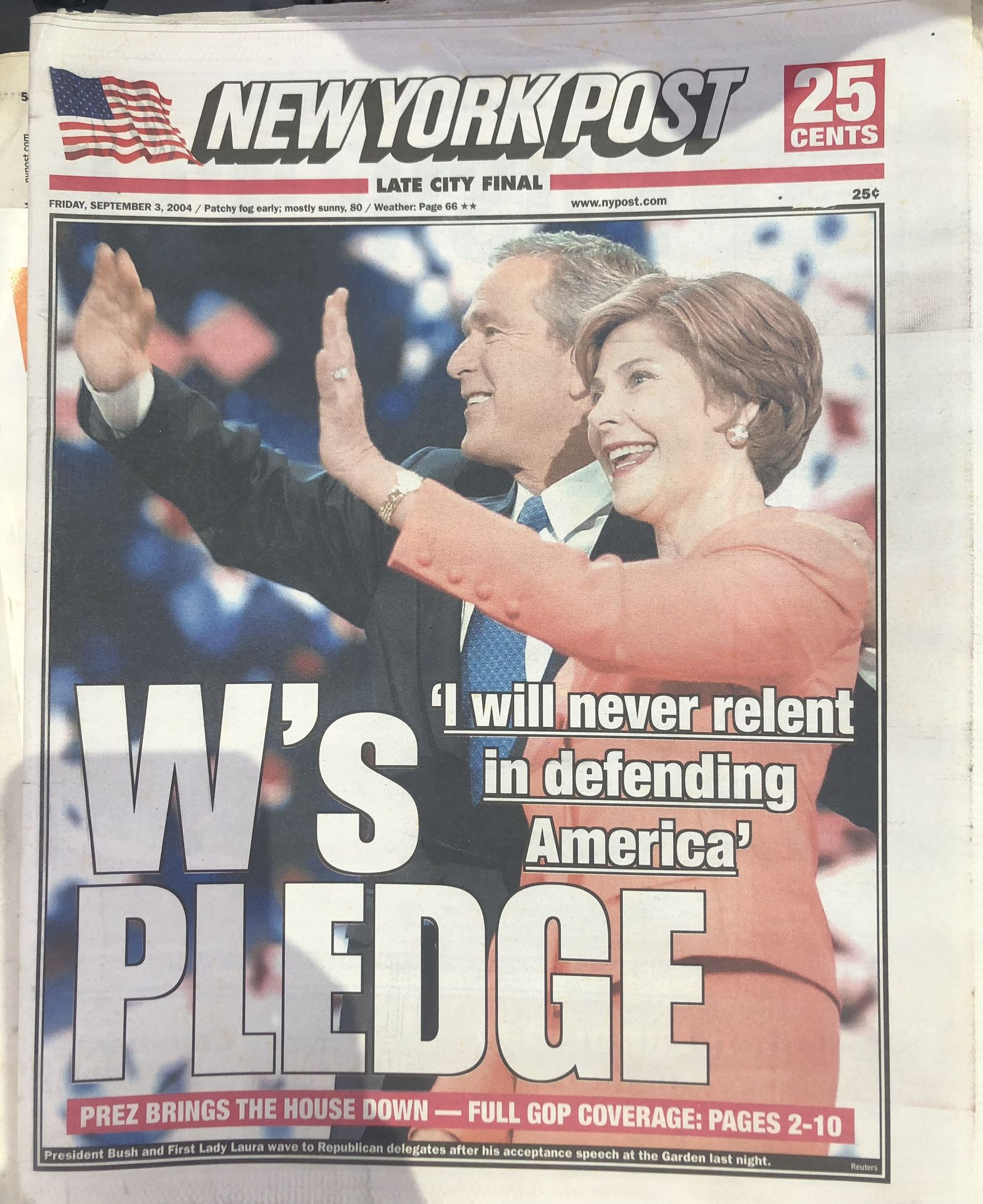 New York Post Newspaper Sept.3,2004-George Bush-Great-Advertising & Stories GC