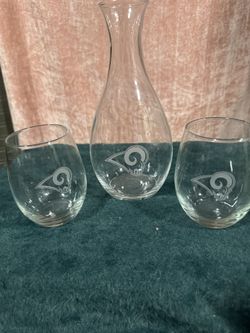 Rams Football Canister And Two Glasses