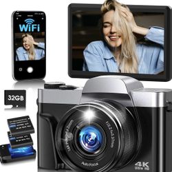 4K Digital Camera for Photography with WiFi,64MP Autofocus Vlogging Camera for YouTube,3'' 180° Flip Screen Compact Travel Camera for Teens with 32GB 