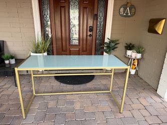 Glass Top Desk with Gold Metal Frame