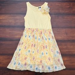 Little Girls Clothes Yellow Floral Pleated Dress Size 10 Fits Size 8-9 Best 