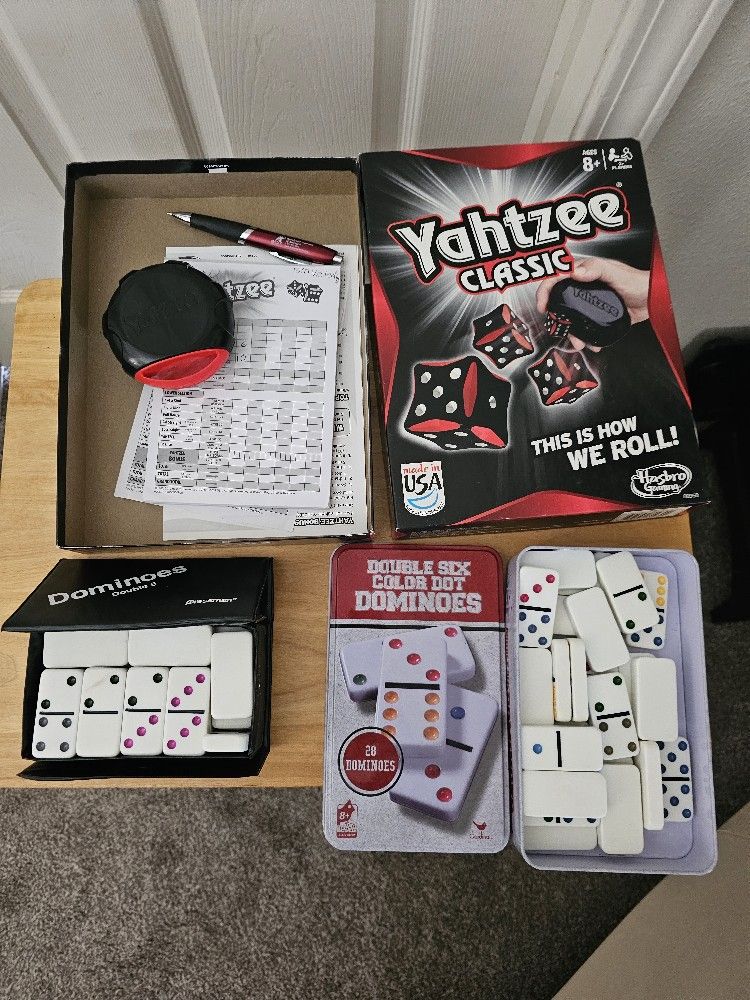 Games!! Yatzee And 2 Sets Of Dominos