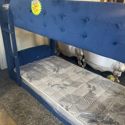 Blue Bunk Bed With Mattress 