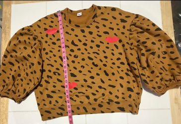 Clare V Cheetah Print Sweatshirt with Red Lip Patches