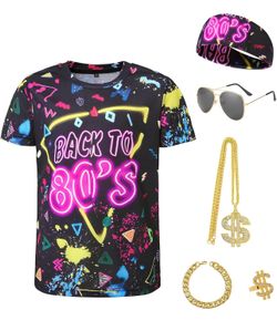 Back to 80s  kids size 4-5 Costume Set with T-Shirt, Headband, Sunglasses, and Gold Jewelry