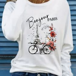 New Women’s Paris Print Long Sleeve Tee In Size L