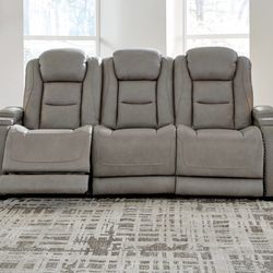 The Man-Den Triple Power Leather Reclining Sofa