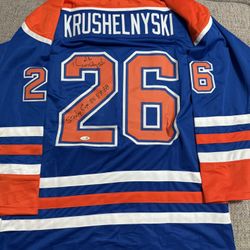 MIKE KRUSHELNYSKI Signed Autograph Custom Jersey - JSA Coa- Edmonton Oilers