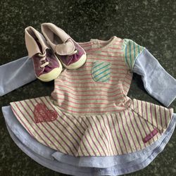 American Girl Doll School Striped Dress An Gym Shoes