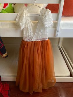 Orange/white Long Elegant Girls Dress
