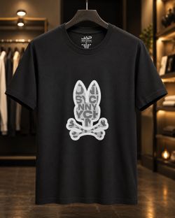 Playera negra conejo calavera neón – talla M