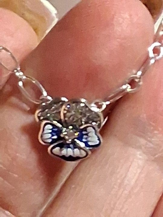 Pandora Authentic Brand New Sterling Silver Blue Pansy Flower Pendant Necklace 20 Inch Adjustable