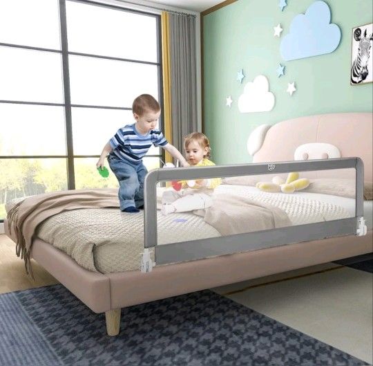 BABY JOY Bed Rail Toddlers, 59‘’ Extra Long, Swing Down Bed Guard