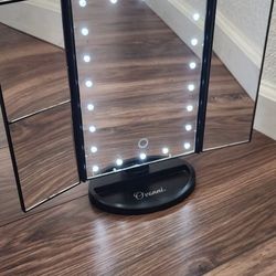 Black Tri-Fold Makeup Mirror with lights