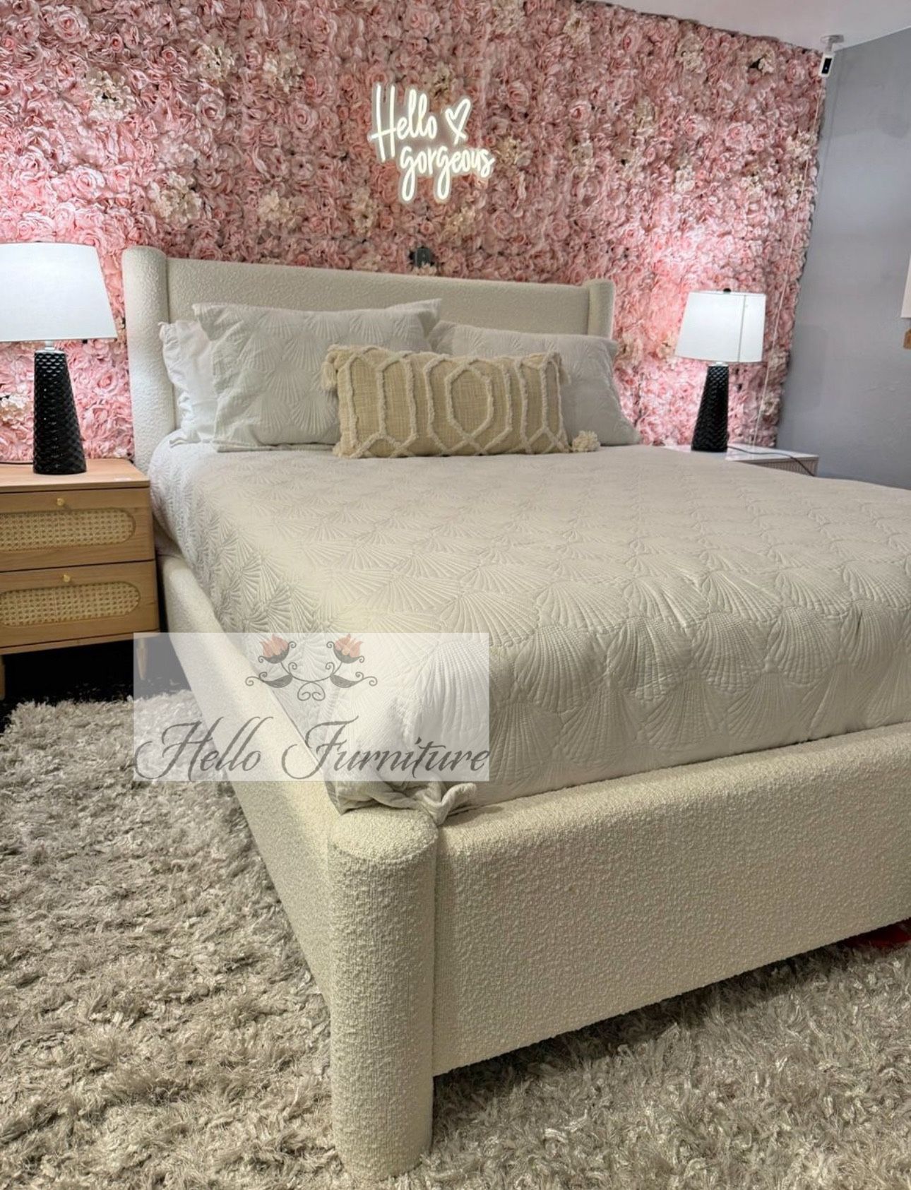 NEW π Burke Boucle Upholsterer Platform Bed