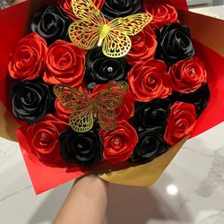 22 Ribbon Bouquet Roses Buchon