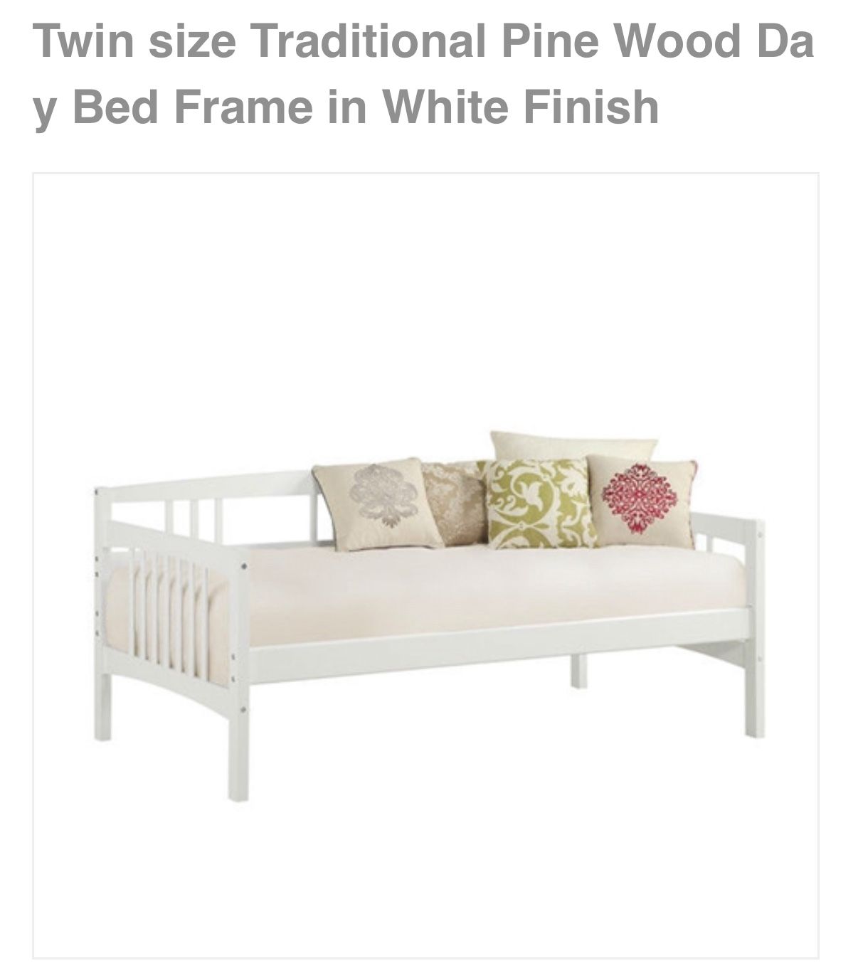 Twin size Traditional Pine Wood Day Bed Frame in White Finish (Brand:Fast Furnishings)
