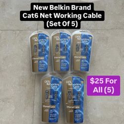Brand New Belkin Brand Cat6 Net Working Cable (Set Of 5) Pickup Today Available 