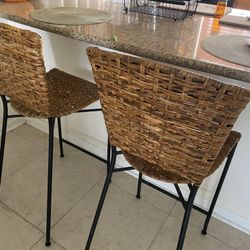 Rattan And Black Metal Boho Bar Stools