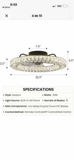 Modern Crystal LED Ceiling Fan Light