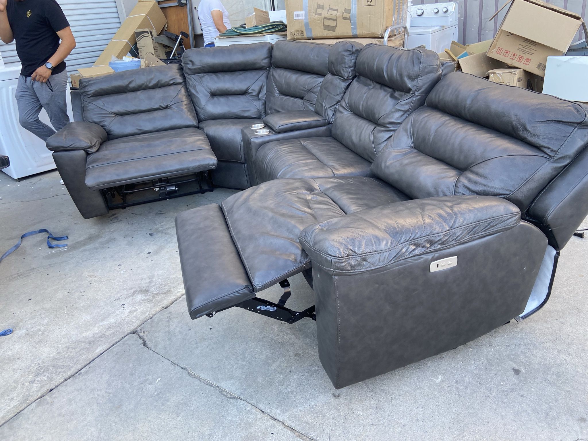 Electric Power Recliner Sectional Leather Couch 