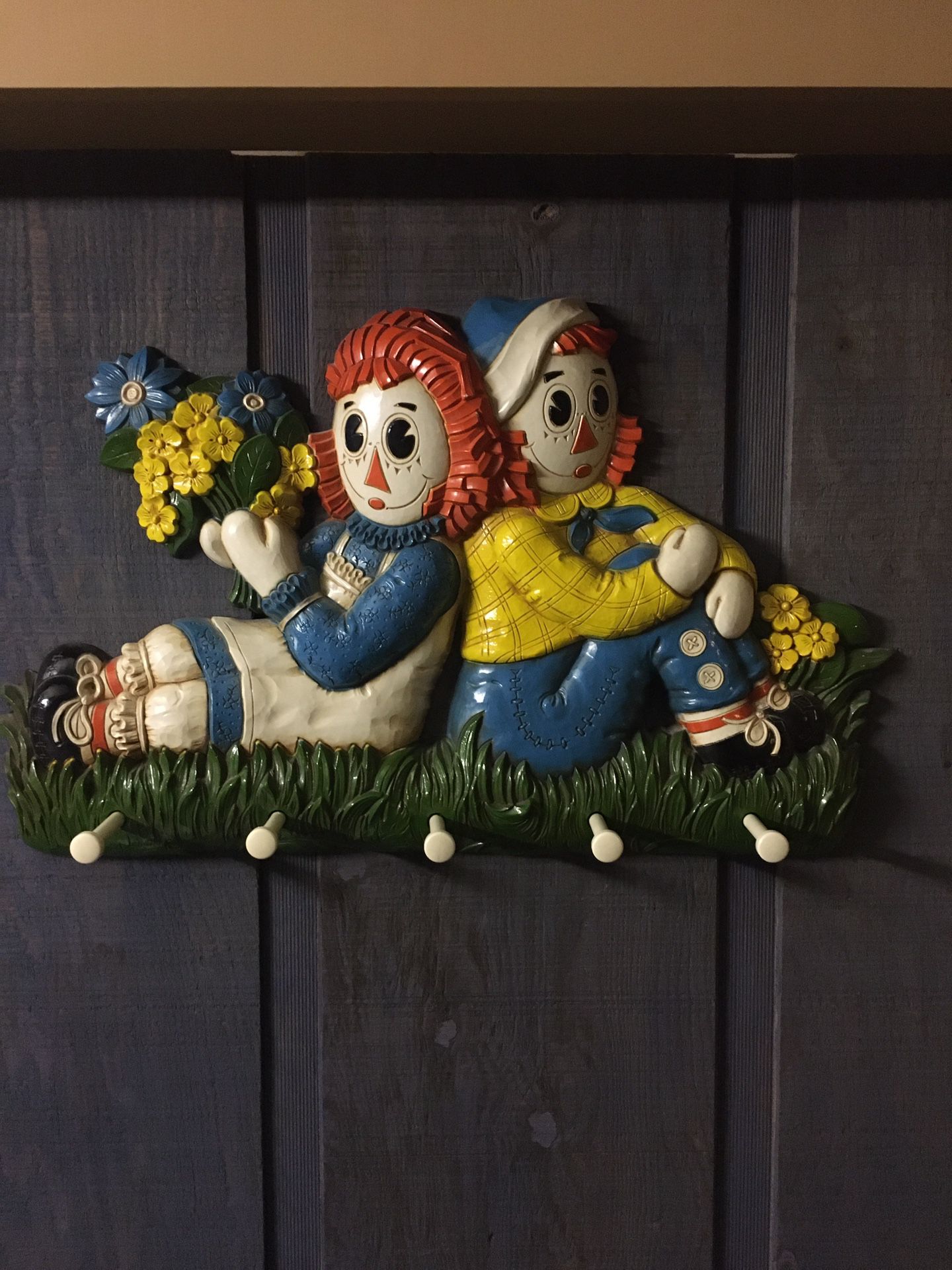 Raggedy Anne and Andy wall hook rack