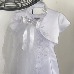 Young Girls Dress For Baptism Or First Communion Size 12 & Vail