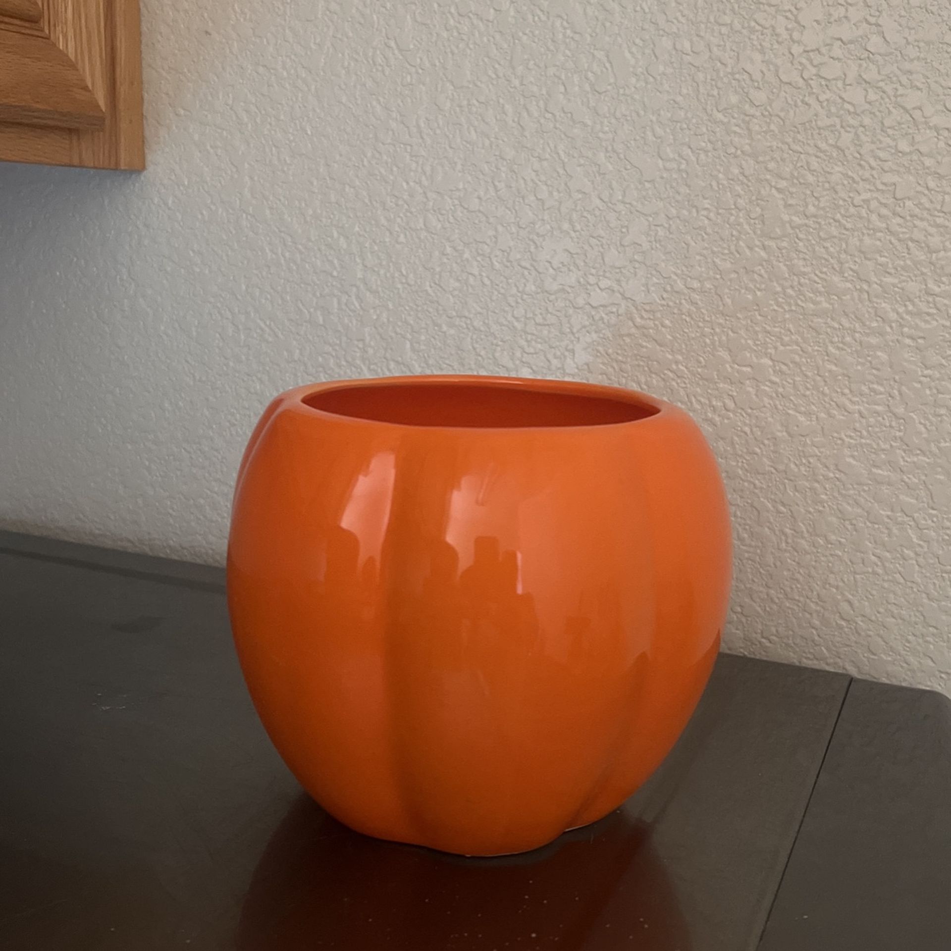 Orange Pumpkin Shaped Ceramic Candy Bowl Pot Flower Vase