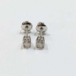 14K White Gold Unisex Diamond Stud Earrings with Screw Back Posts Approx. 0.64 cttw Diamonds I-4175