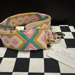 Embroidered Turquoise Blue Pink & Yellow Crossbody Purse Strap with Clasps NEW with tags