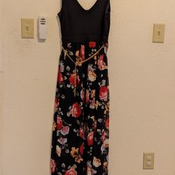 Black Floral Short Long Dress Size Small