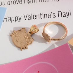 14k Custom Hello Kitty Pendant And Ring 