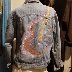 Jean Jacket Large Handpainted Guitar On Back