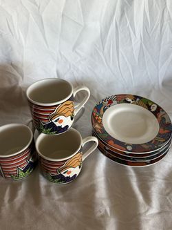 Retro 1991 Vitromaster Metropolitan Stoneware Espresso Mugs & Saucers – Art Deco Flair