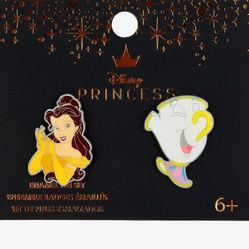 Disney Princess Belle & Chip Enamel Metal Pin Set